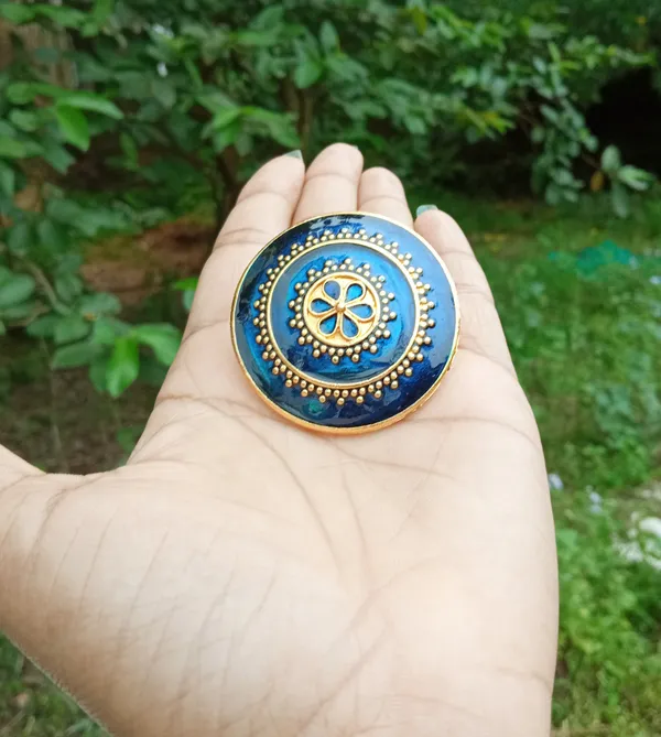 Assamese_Traditional_Copper_Gold_Plated_Blue_Colour_Finger-Ring_For_Girls_&_Women
